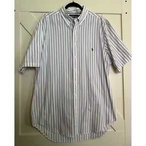 Ralph Lauren Short Sleeve Shirt Blue Striped Button Down Classic Fit Mens XLTall
